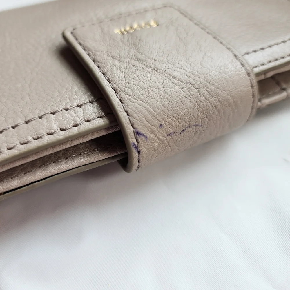 Fossil Multifunction Graystone Taupe Leather Wallet Zip Pocket Multicard Slim